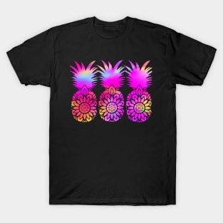 Hot Pink Pineapples: Rainbow Boho Holographic Trippy Hippie Mandala T-Shirt